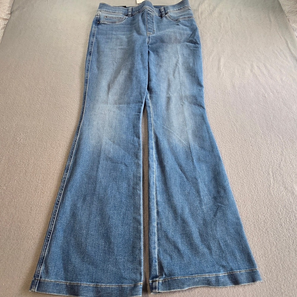 Spanx Flare Jeans Womens XL Stonewashed Blue High Rise Shaping Stretch 20960R - Picture 1 of 9
